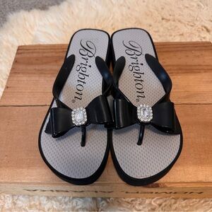Brighton Bowie Wedge Flip Flop rhinestone Black Sandals shoes 7